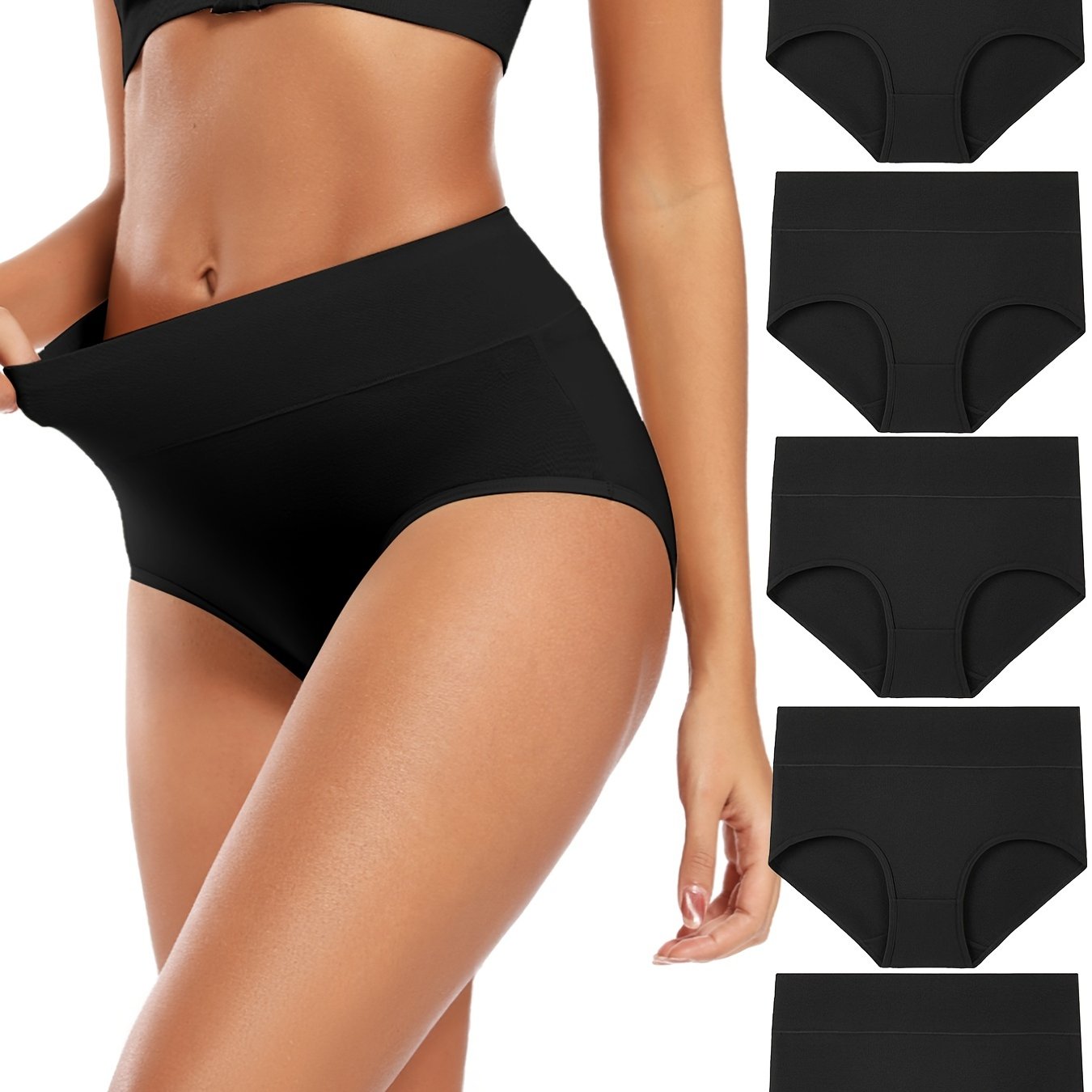 5 Women's High-Waist Briefs in Assorted Colors - Soft blend, stretchy, non-see-through knitted fabric