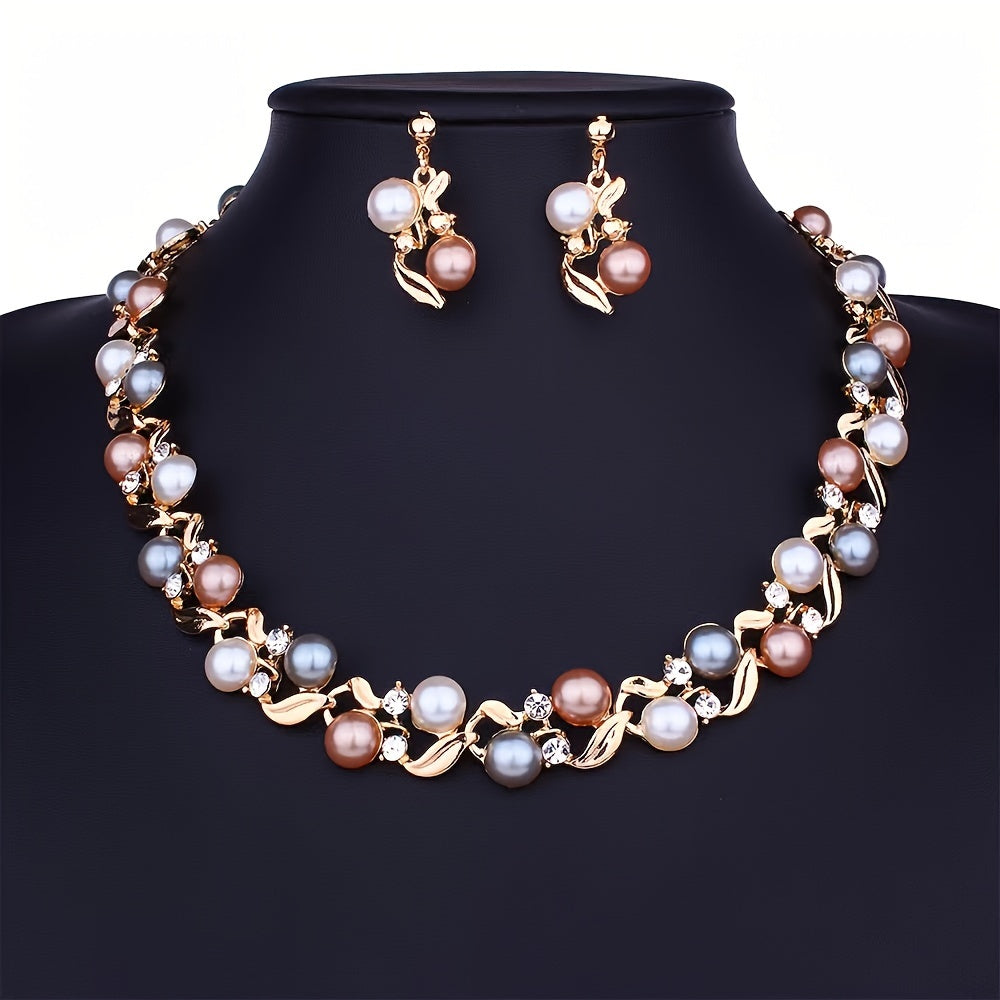 Bridal Accessories: Set of 3 Stylish and Artistic Pearl Necklace and Earring Designs in Vibrant Colors.