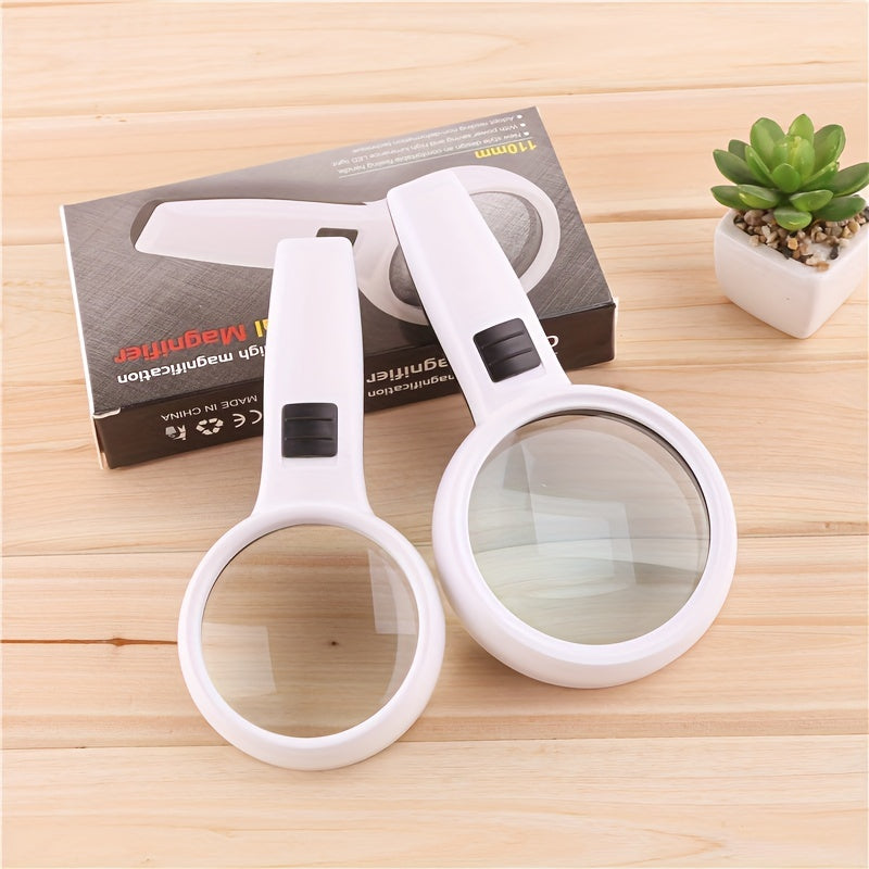 Handheld magnifying glass with 30X and 45X lenses, LED light, and mini pocket size for jewelry and reading magnification.