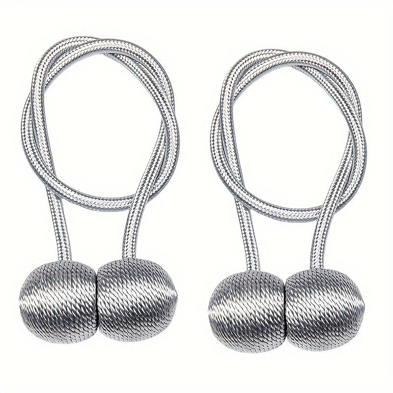 Two pieces of Classic Contemporary Magnetic Curtain Tiebacks made of Polyester Rope Window Drapery Holdbacks with a Decorative Weave Knot.