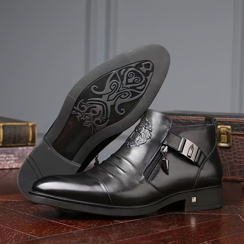 Men's vintage mid-top boots with side zipper and faux round toe rubber sole for all seasons.