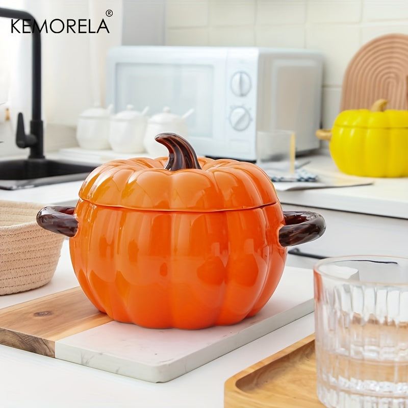 Introducing the KEMORELA 50oz Large Ceramic Pumpkin Pot with Lid! This versatile pot is ideal for adding a festive touch to your Halloween, Thanksgiving, and Christmas decor. Perfect for baking, serving, and storing your favorite dishes. Upgrade your