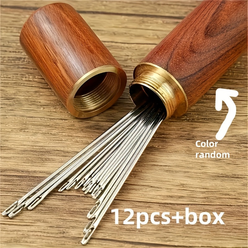 12-Pack perforated stainless steel sewing needles for handmade household products, suitable for the elderly. Ideal for manual sewing and quilting.