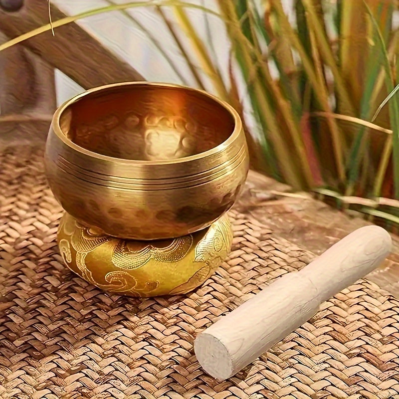 Tibetan Singing Bowl Set for Meditation, Healing, and Relaxation - Hand-Hammered Copper with Mallet