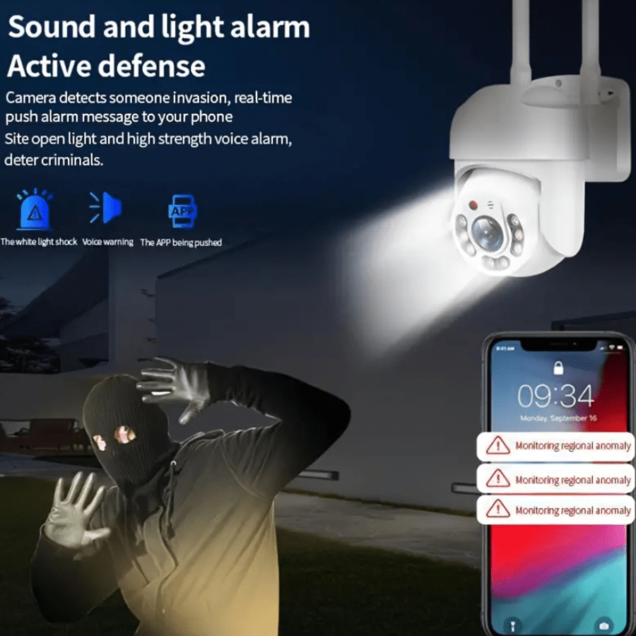 Teruhal 1080p Outdoor WiFi Security Camera, IP66 Waterproof Pan-Tilt Auto Tracking CCTV with 360° View, Night Vision, Two-Way Audio, Smartphone Compatibility, USB Power, No Battery Required, 2.4GHz Wireless Security Camera