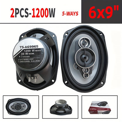 Set of 2, 15.24X22.86 cm (2X1200W) 5-Channel Coaxial Speakers for High Fidelity and Car Upgrades.