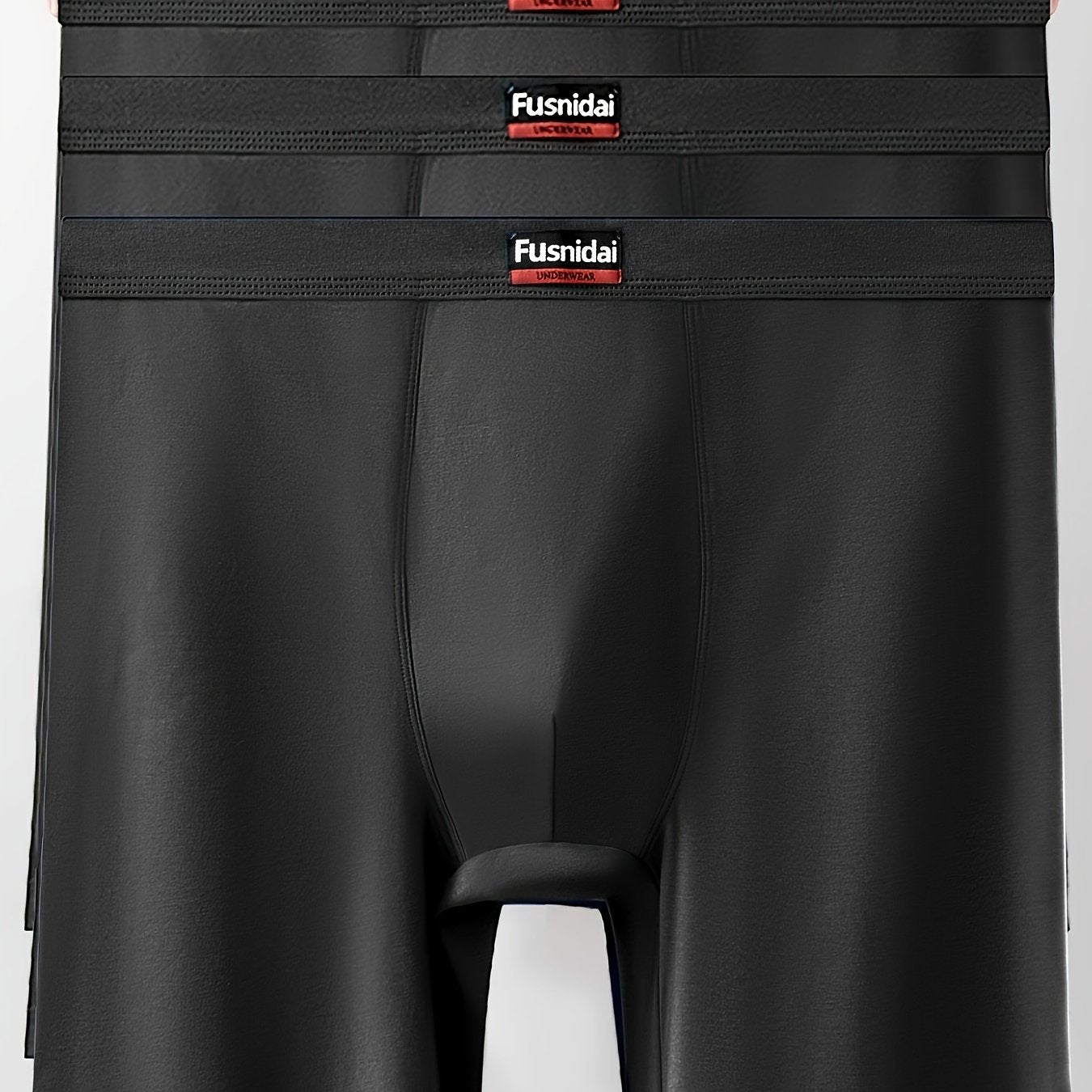 Fusnidai Men's Cotton Boxer Briefs - High Waist, Extended Length, Breathable, Sweat Absorbent, Plus Size Available