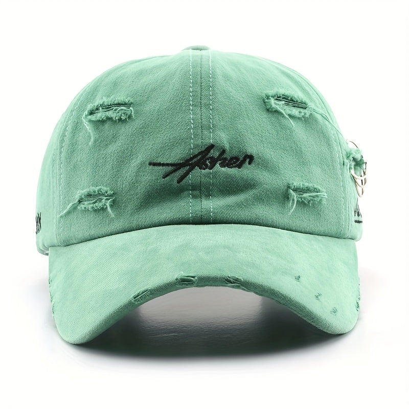 Vintage distressed soft top baseball cap for women with stripe craftsmanship and flag theme. Lightweight polyester with sun protection and adjustable fit. Ideal for spring/summer casual