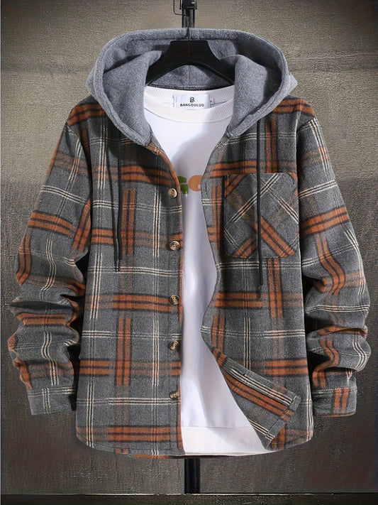 Men's Harajuku Style Plaid Hoodie with Color-Matching Splicing