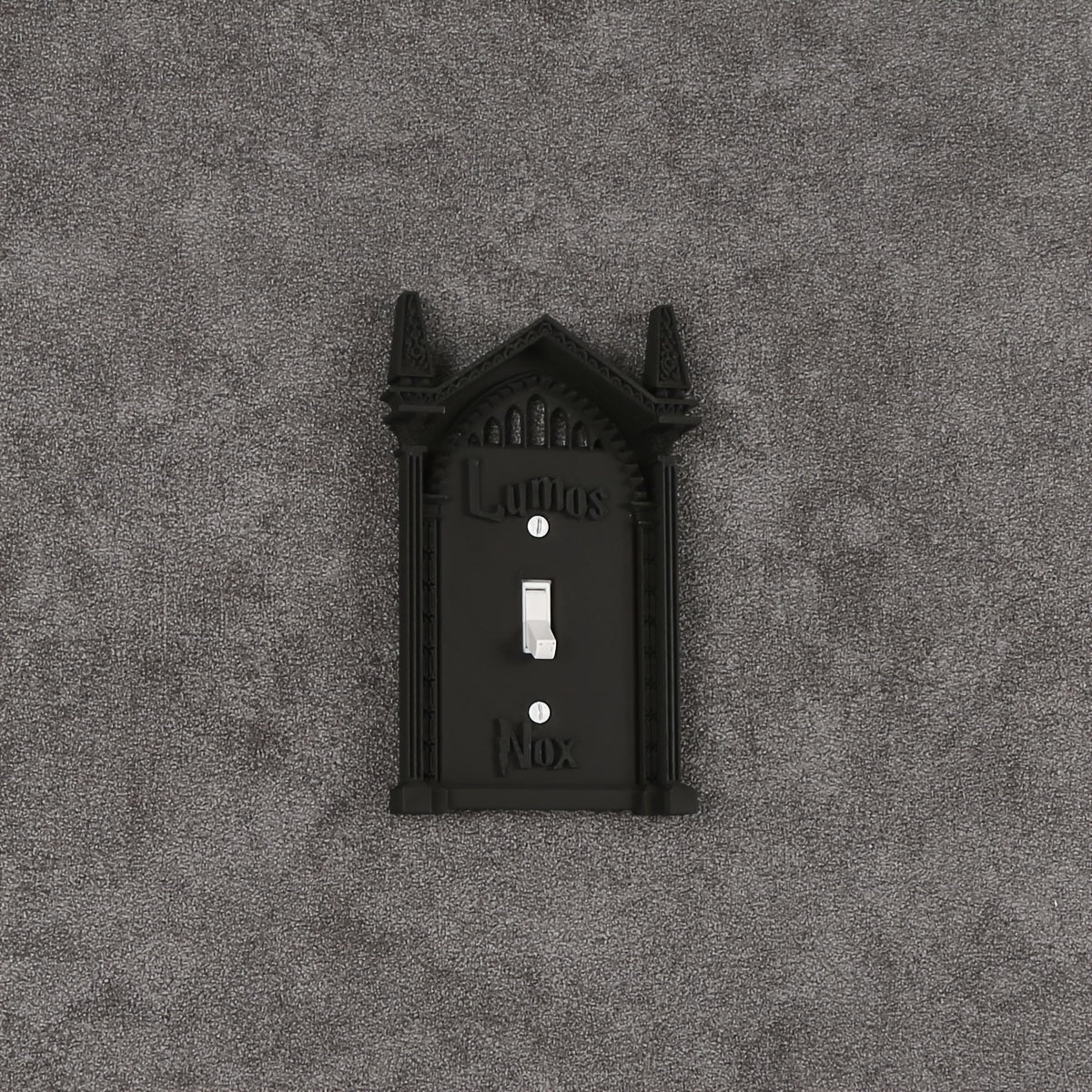 Easy-install 3D printed light switch cover for Halloween and holiday decor; no batteries needed. Unique black wall art for home, Halloween decorations.