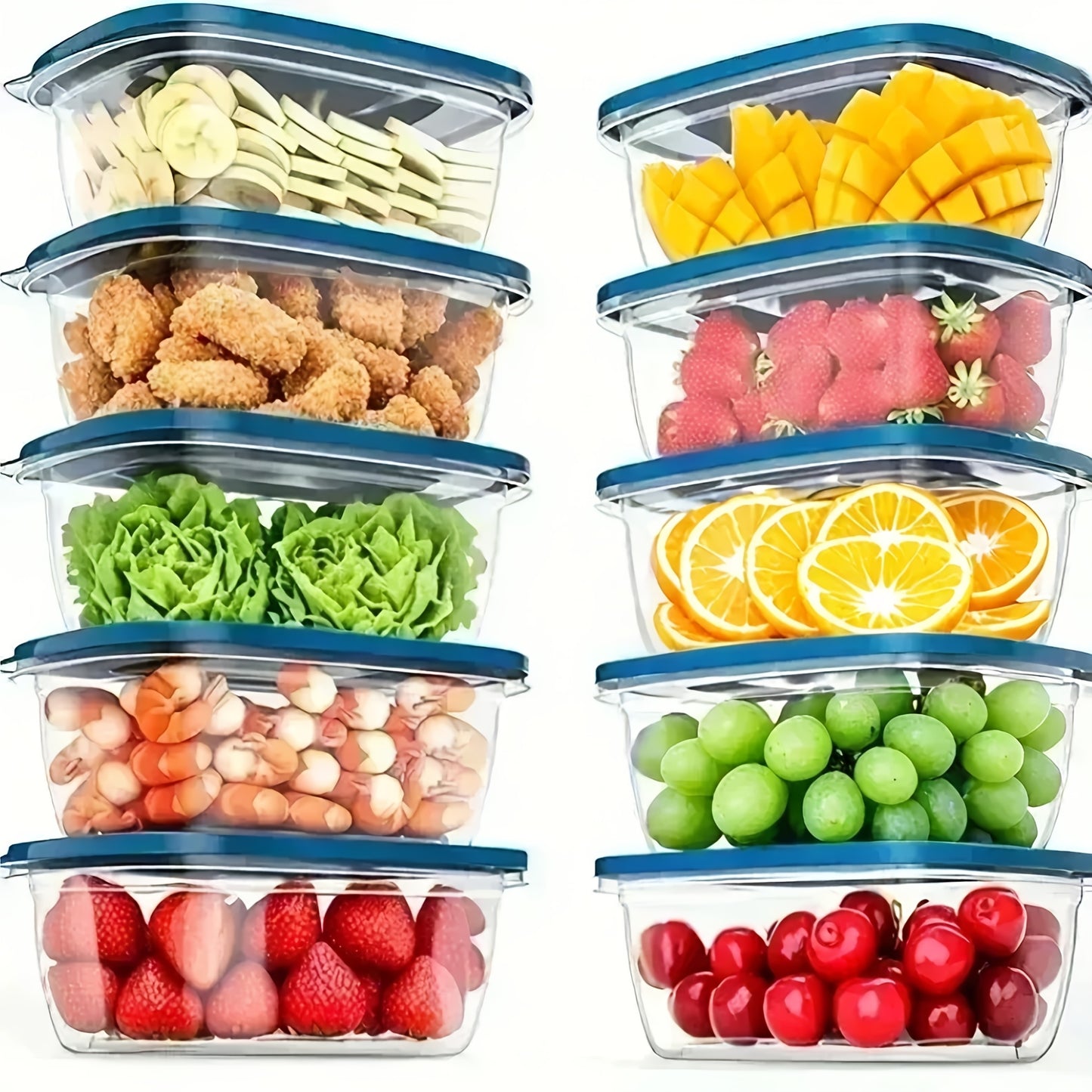 10pcs stackable plastic food storage containers with lids - reusable, dishwasher & microwave safe, ideal for lunch, grains, meat, fruits & vegetables