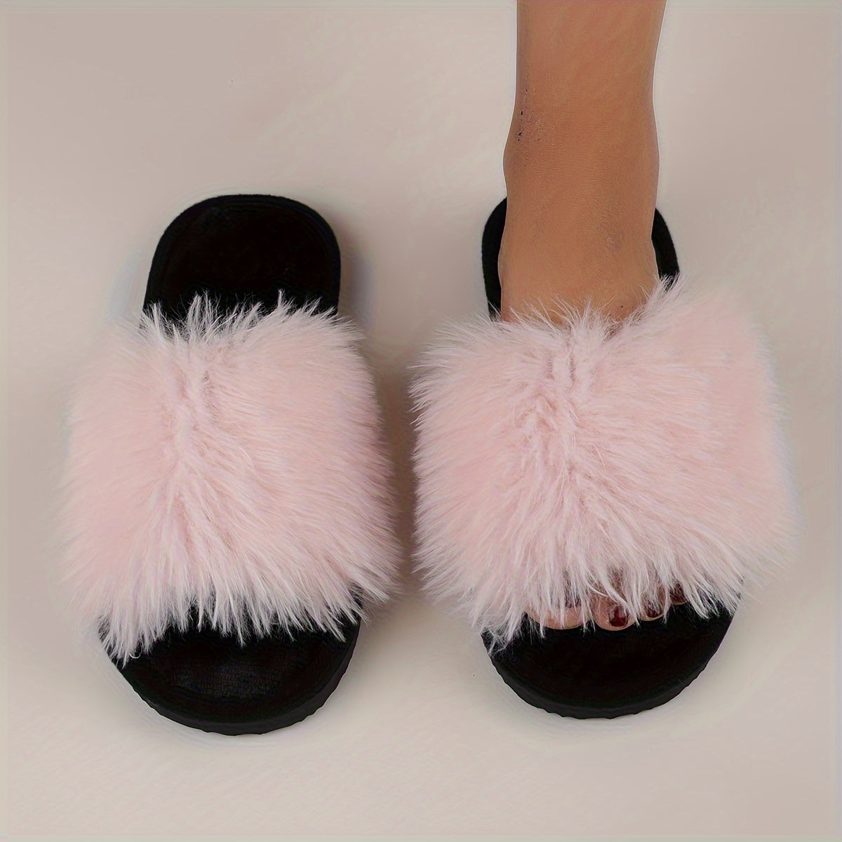 Women's Elegant Faux Fur Slippers with Fabric Upper/Inner, EVA Sole, Positioning Printing, All-Season Comfort.