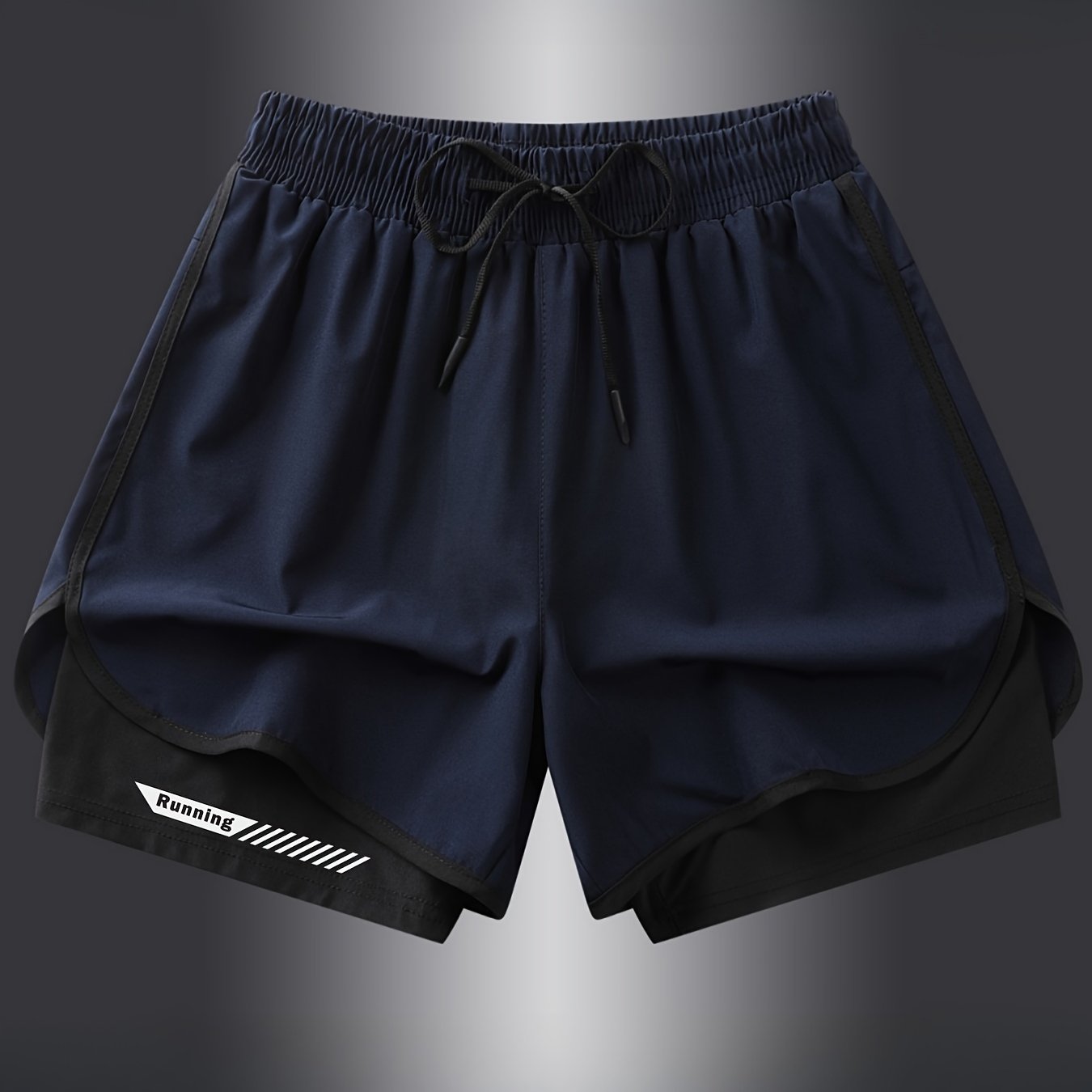 Quick-dry athletic shorts for men with liner are lightweight, breathable, and stretchy, made from a polyester blend that is machine washable.