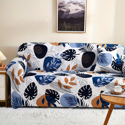 Modern printed sofa slipcover with elastic closure, made of 95% polyester and 5% spandex. Machine washable with active printing and stitched craftsmanship. Fits armchairs to sectional sofas, weighing 100-120gsm fabric.