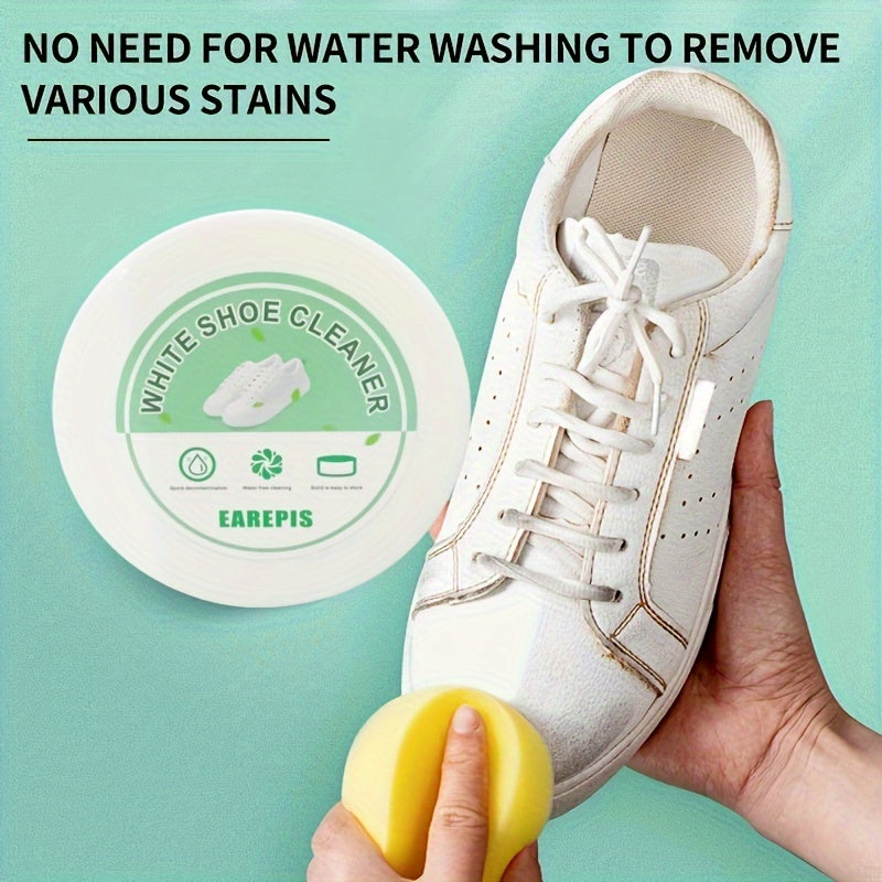 White shoe cleaner paste with plastic brush for all types of shoes. Instantly removes stains and dirt without water.