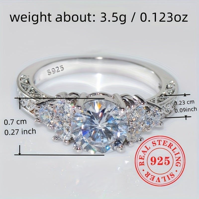 Women's Shiny Zirconia 925 Sterling Silver Engagement Ring - Perfect Jewelry Gift for Proposals