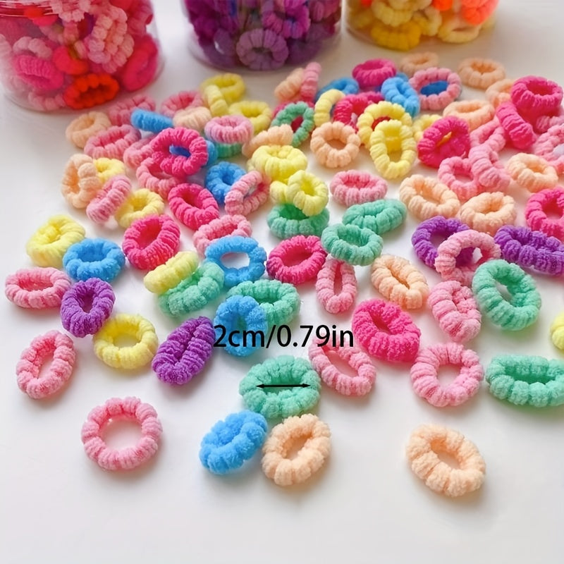 100pc Girls' Elastic Hair Ties - Soft Polyester Towel Bands in Mixed Colors, Suitable for Everyday Use