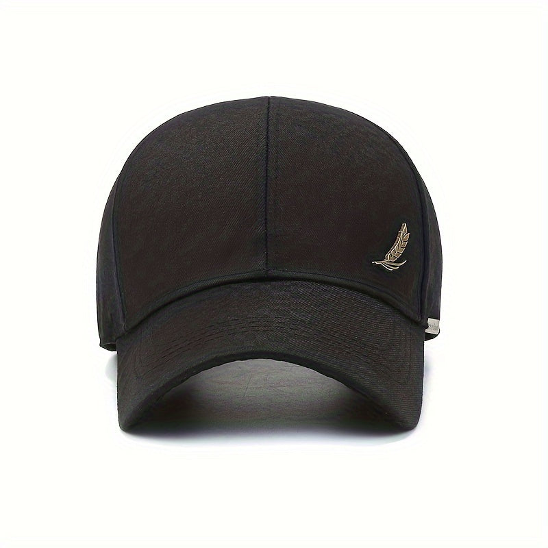 Adjustable baseball cap with wheat embroidery. Suitable for outdoor sports. One size fits most.