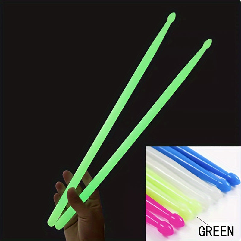 Jazz drumming drumsticks that continuously glow in the dark.