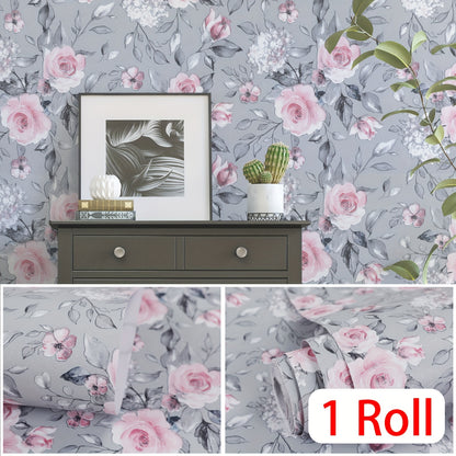 1 roll of elegant pink floral self-adhesive wallpaper, easy to use and durable for various rooms and furniture decor, with a removable, seamless floral pattern.