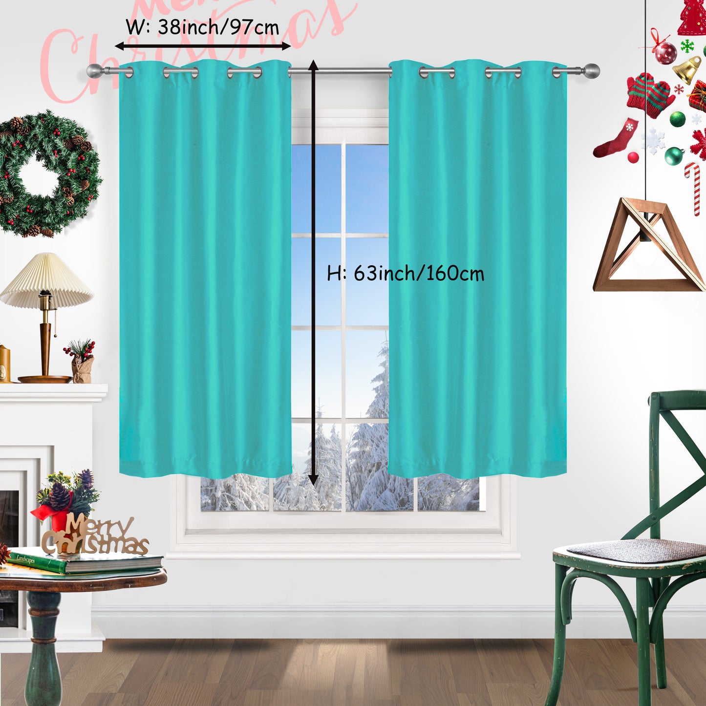 Add a festive touch to your space with 2 pieces of red Christmas curtains. These curtains are made of faux silk with a grommet top design, providing both style and functionality. Perfect for living rooms, bedrooms, offices, kitchens, and studies, these