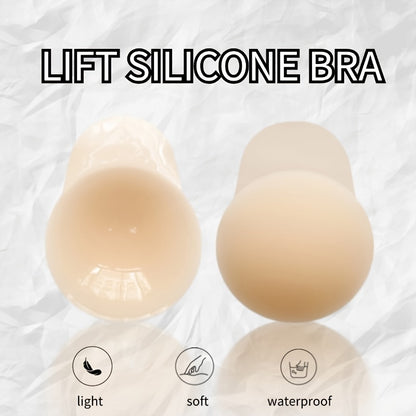 Silicone lift bra pasties, waterproof, perfect for strapless dresses, elegant beige color.