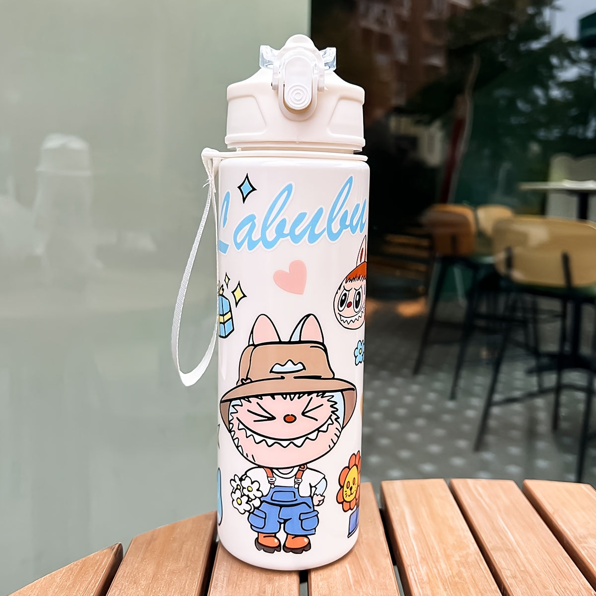 Labubu Cartoon Themed Water Bottle, 700ml, Leak-Proof with Straw, Ideal for Running & Outdoor Activities, Hand Wash Only, Festive Gift for Various Occasions