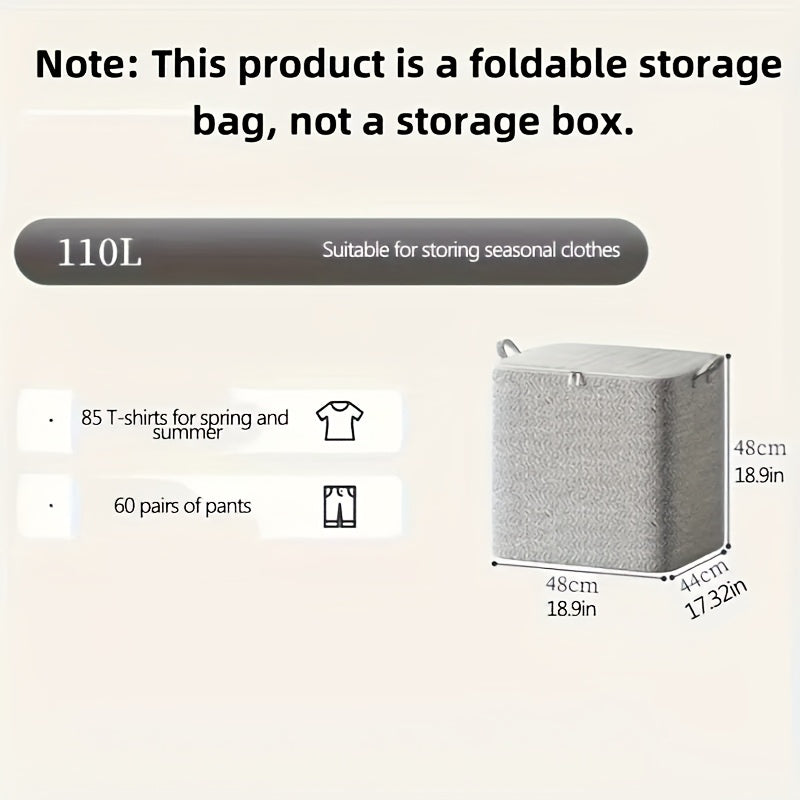 Large foldable storage bag with zipper, made of durable washable textile for organizing clothes, quilts, blankets, toys, etc. Ideal for home use. Note: This product is a folding storage