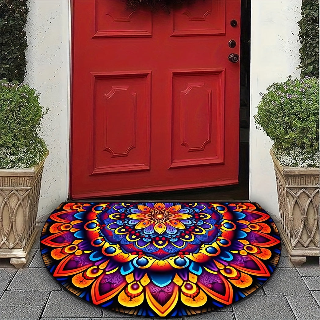 Welcome guests in bohemian style with our Mandala Doormat - 1pc, crafted from durable, non-slip polyester fiber for easy cleaning. Perfect for entryways, kitchens, and bathrooms, this mat makes an ideal home decor gift.