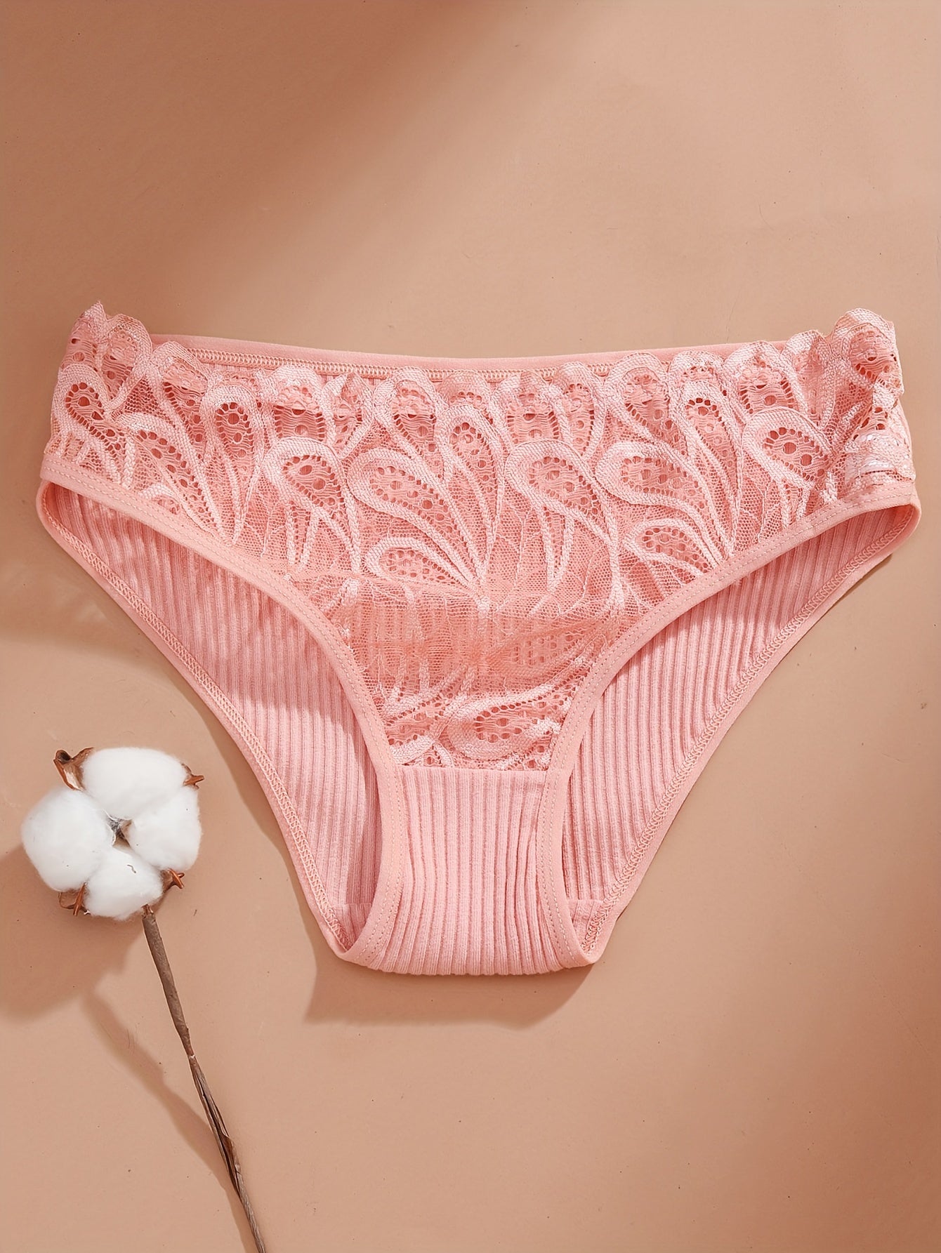 4 lace ribbed briefs, comfortable and breathable, perfect for women's lingerie and underwear.