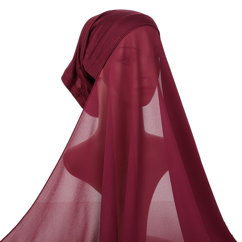 Chic chiffon instant hijab with built-in undercap for women's outdoor wear.