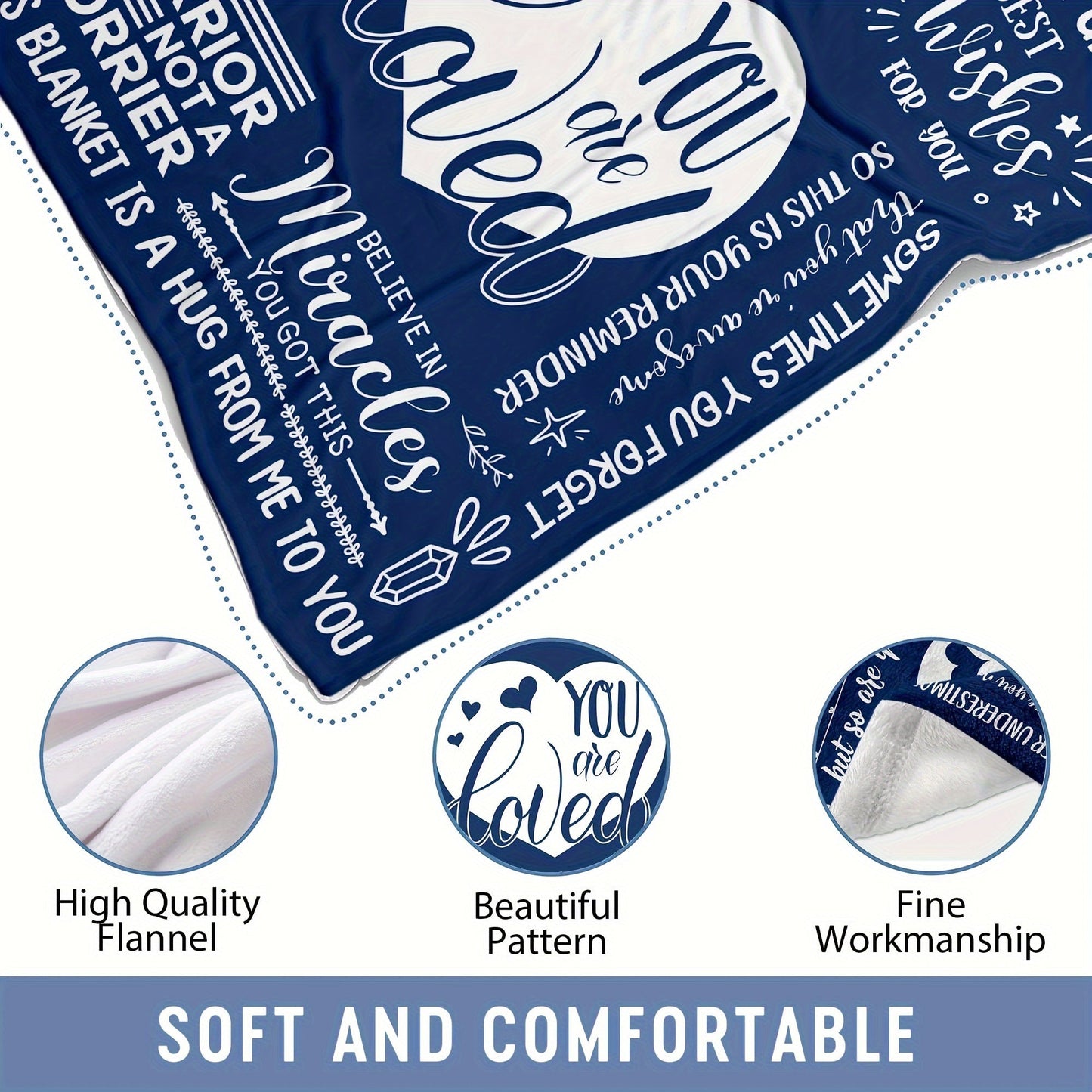 Stay Strong Blanket - Soft Blue Flannel Throw with Encouraging Messages for Those in Recovery and Loved Ones, Easy to Clean, Suitable for All Seasons - Ideal for Cuddling on the Couch