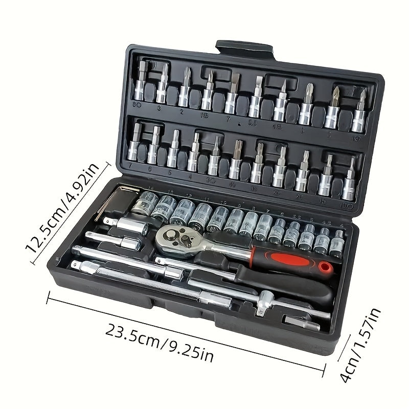 150-piece Chrome Vanadium Steel Socket Wrench Set with Torx Bit Kit for auto and home repair, includes storage case, ready to use with no assembly required, battery not included.