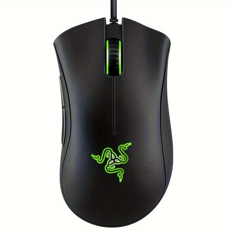 Игровая мышь Razer DeathAdder Essential с оптическим сенсором 16 000 DPI, подсветкой Chroma RGB, 7 программируемыми кнопками, механическими переключателями и резиновыми боковыми накладками.