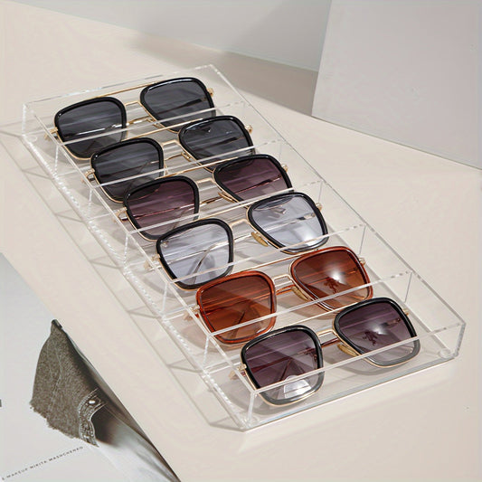 Clear Acrylic Sunglass Display Case with 6 Compartments for Organizing and Storing Eyewear