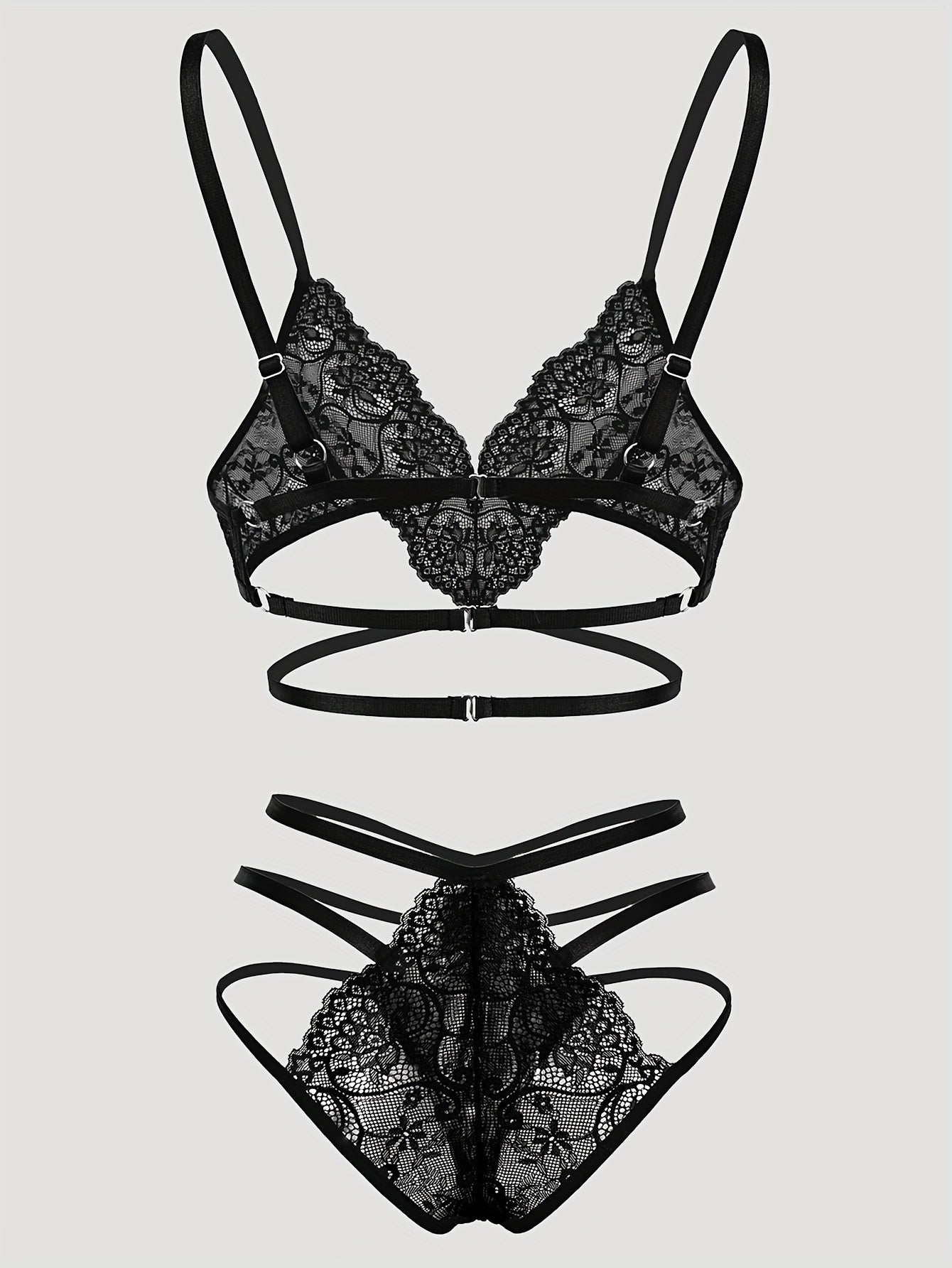 Lace lingerie set with plunge bra and high waist panties for sexy and comfortable wear.