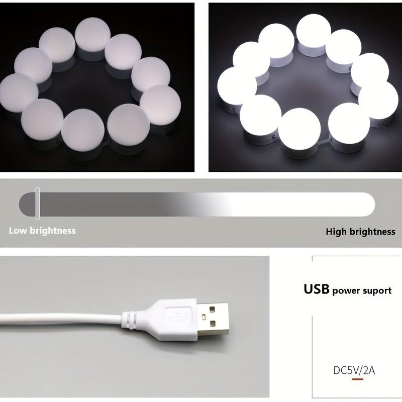 Набор светильников для зеркала с LED подсветкой с USB питанием, сенсорным управлением, легкой установкой, съемным зажимом для дома и туалетного столика