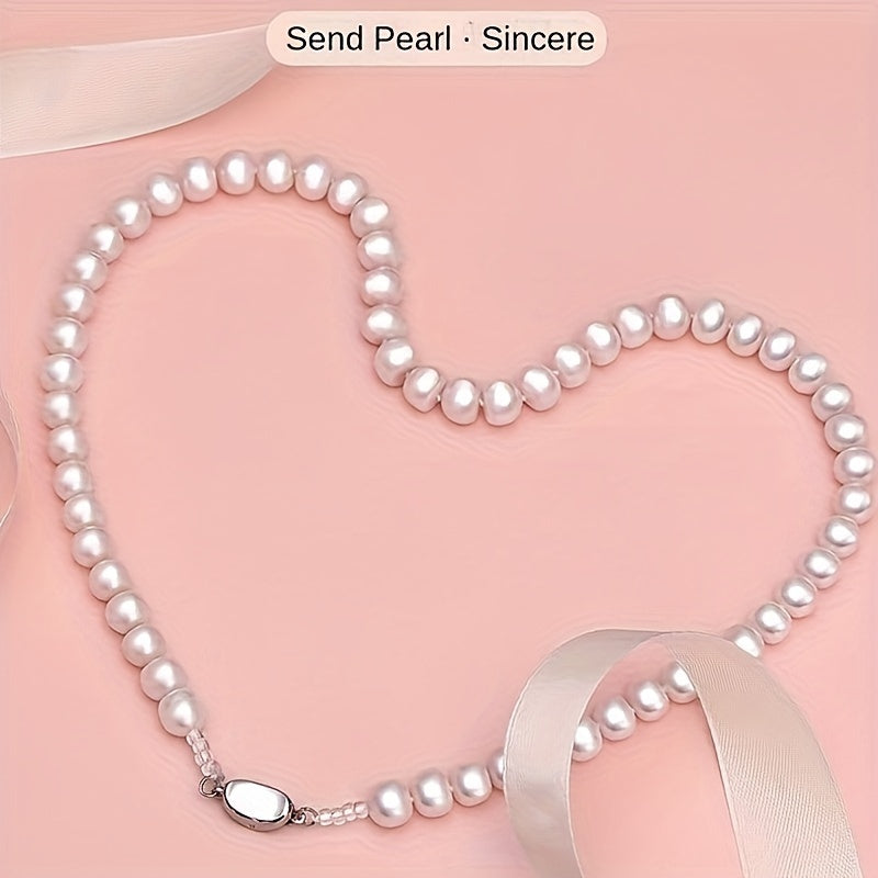 Stylish Trio, Sophisticated Freshwater Pearl Jewelry Set for Women - Complete with Beautiful Necklace, Bracelet & Stud Earrings - Opulent, Timeless Accessories