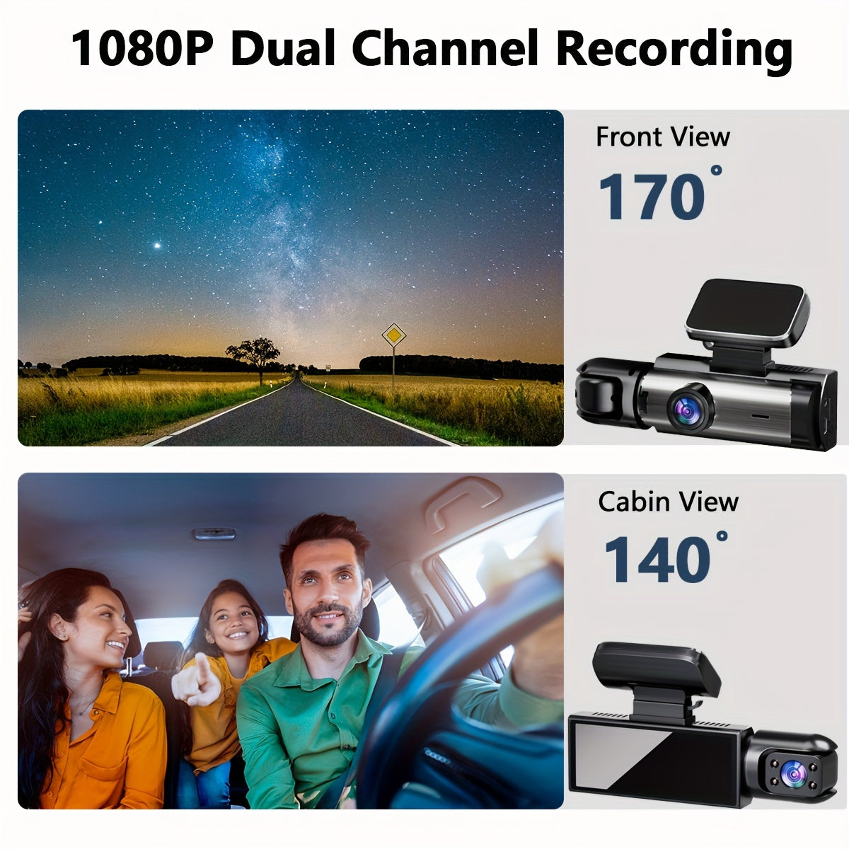 Front 1080P and Inside 720P Dash Camera with 32G SD Card, 8.03cm Size, G Sensor, HD Night Vision, Loop Recording, Wide Angle Car DVR.