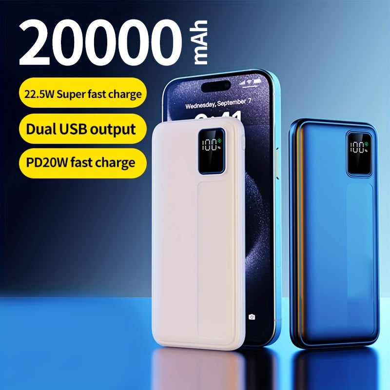 20000mAh Portable Power Bank with super fast charging and LED battery display, suitable for iPhone and Android devices. Ideal for outdoor emergencies.