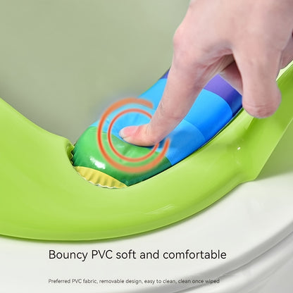 Frog potty training seat with splash guard and non-slip mat, portable and comfortable for easy travel and a perfect gift.