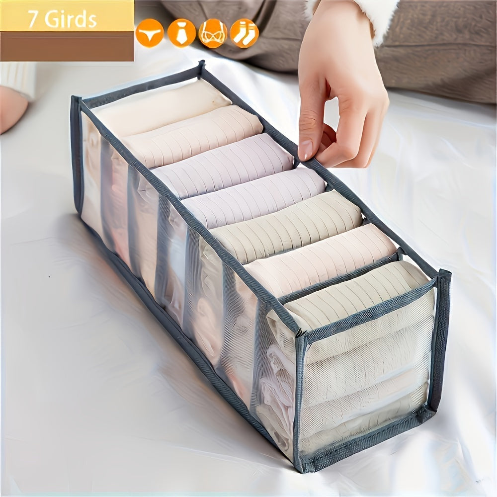 3 Piece Clear Mesh Fabric Storage Organizer for Underwear, Pants, and Jeans - Space-saving design with reinforced handles, ideal for closet organization. Foldable and minimalist fabric