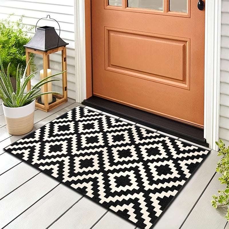 Plaid Doormat with Stain-Resistant Features - Absorbent and Non-Slip Rug for Entryways with Velvet Backing, Printed Design, Resistant to Dirt