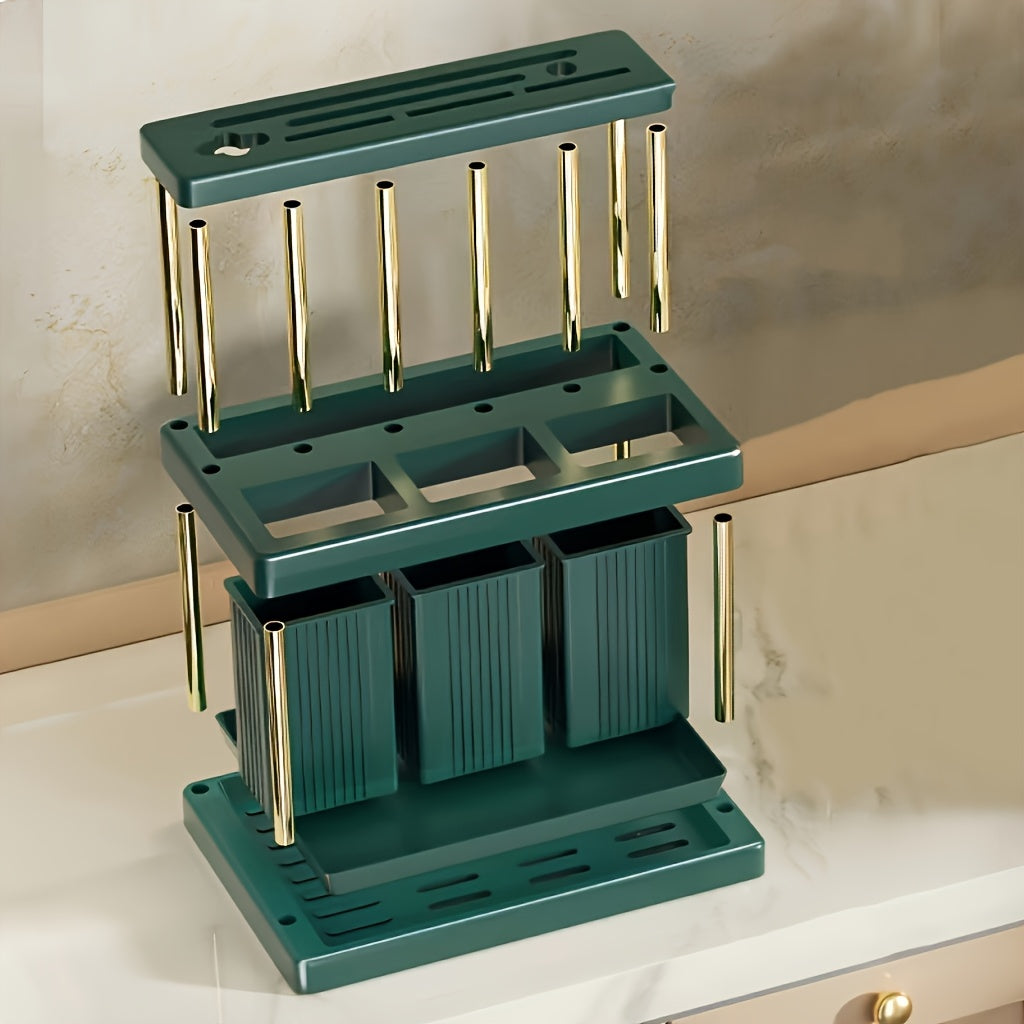 Space-Saving Metal Organizer for Cutlery and Cookware, with Multi-Functional Knife and Fork Storage Rack, Utensil Holder, and Draining System.