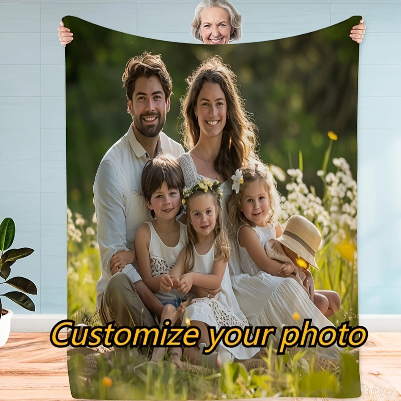 Personalized Flannel Blanket with Custom Photo - Modern Design, Suitable for All Seasons, Easy to Clean, Made with 100% Polyester, Lightweight, Perfect for Grandparents, Family, and Friends | Great for Birthdays or Special Occasions