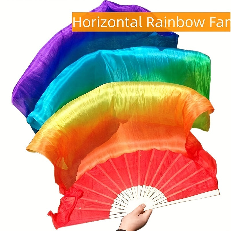 Large Rainbow Folding Fan - Elegant Princess Theme, Colorful Handheld Accessory perfect for Festivals and Parties