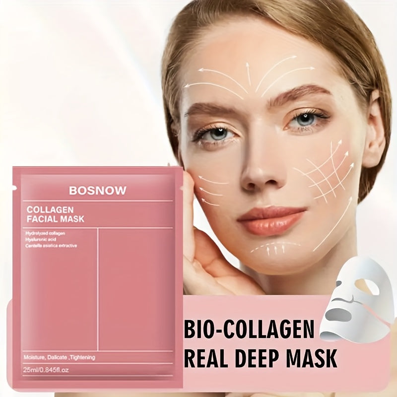 4 BOSNW Real Collagen Deep Masks hydrate, firm, and nourish skin with collagen, niacinamide, and hyaluronic acid. suitable for all skin types, hypoallergenic and phthalate-free, delivers