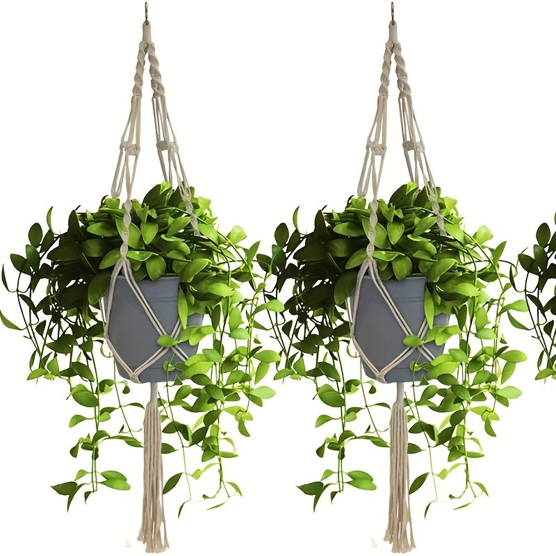 4-piece indoor/outdoor hanging planter rope rack, boho decorative woven basket, plant flower pot organizer, home garden decor storage.