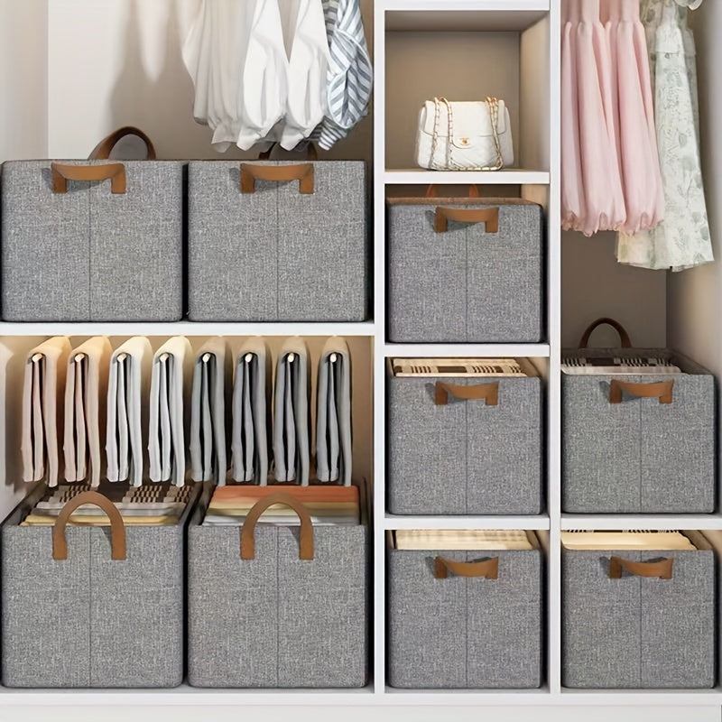 Fabric storage box that folds easily, featuring a sturdy steel frame and a polyester blend drawer organizer for storing clothes and pants in your home wardrobe.