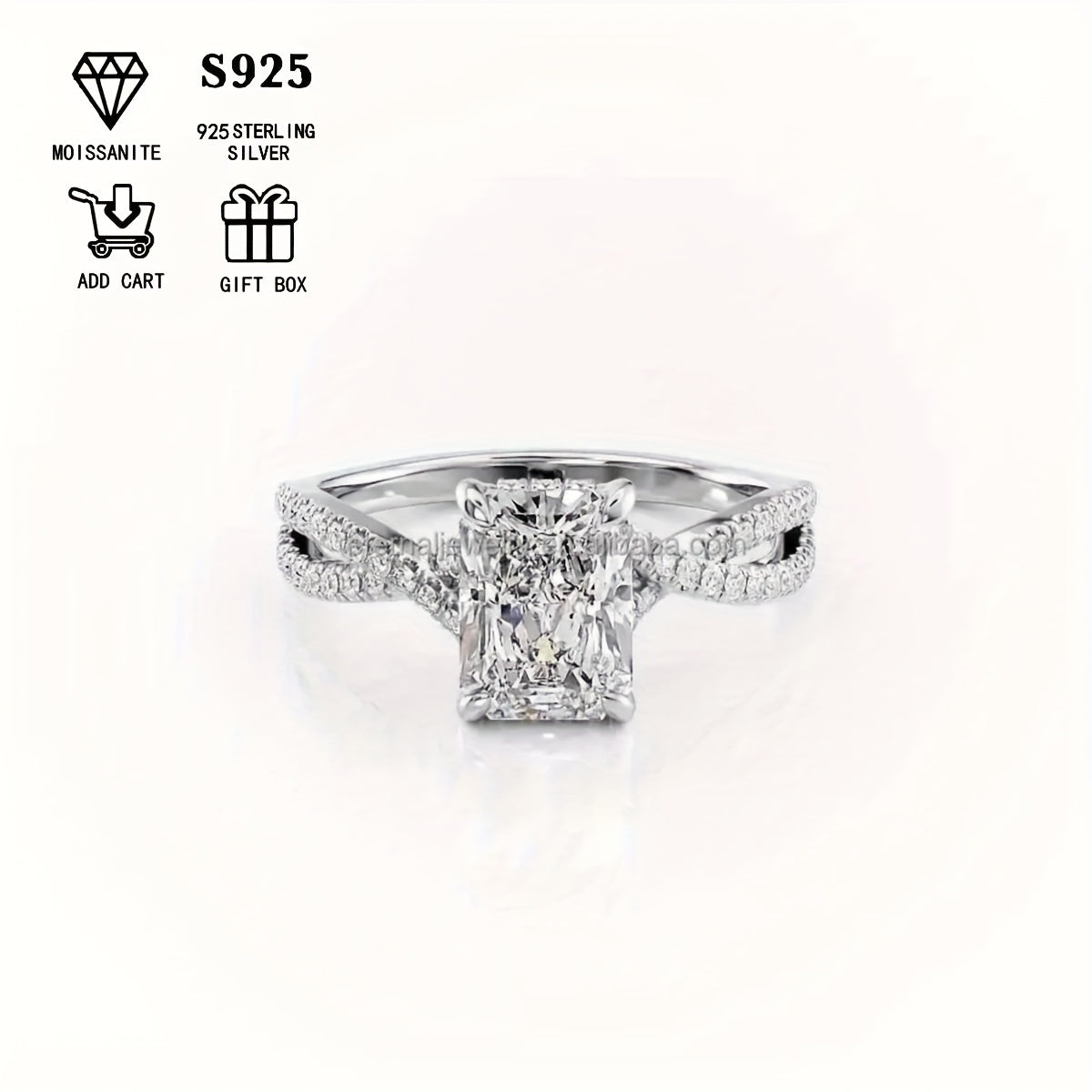 Rectangular Moissanite Engagement Ring - Perfect for Proposal & Anniversary, Hypoallergenic Cross Shank, Boho Style, Elegant S925 Sterling Silver Jewelry for Ladies, Comes with a Gift Box